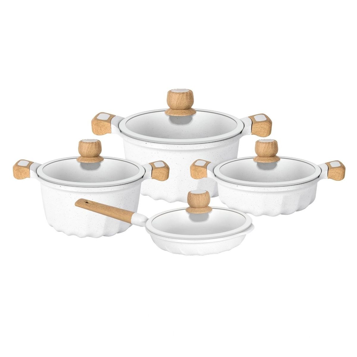 KITCHENHOFF - Juego de Ollas Crema de Roca Volcánica 8 Piezas