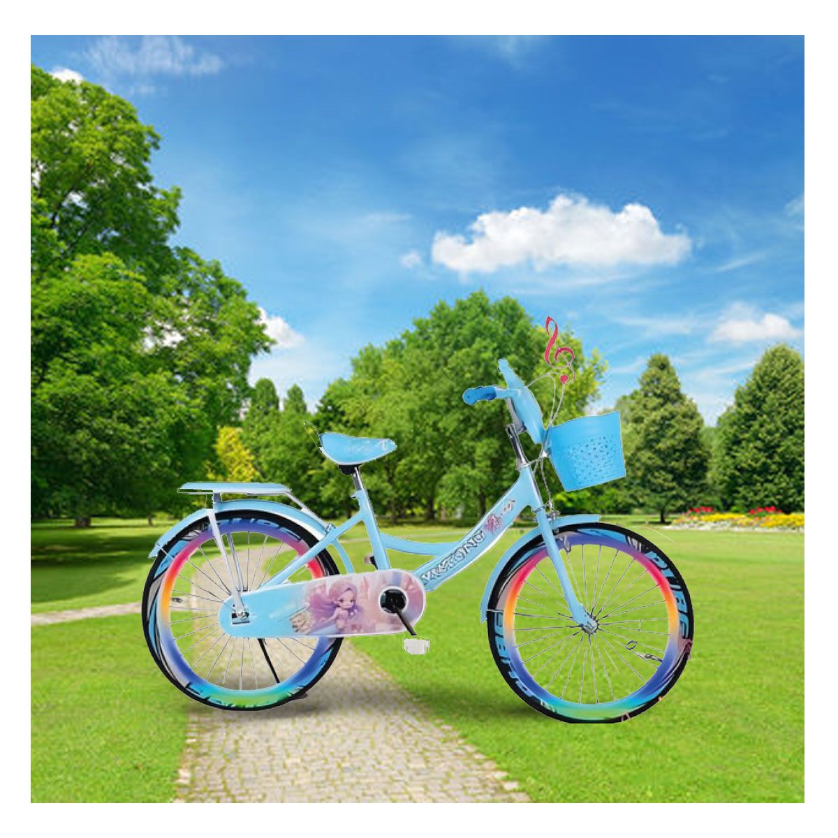 GENERICO - Bicicleta Vintage Para Niña Infantil Kids Luz Musical Aro 20  Celeste ACP 8117