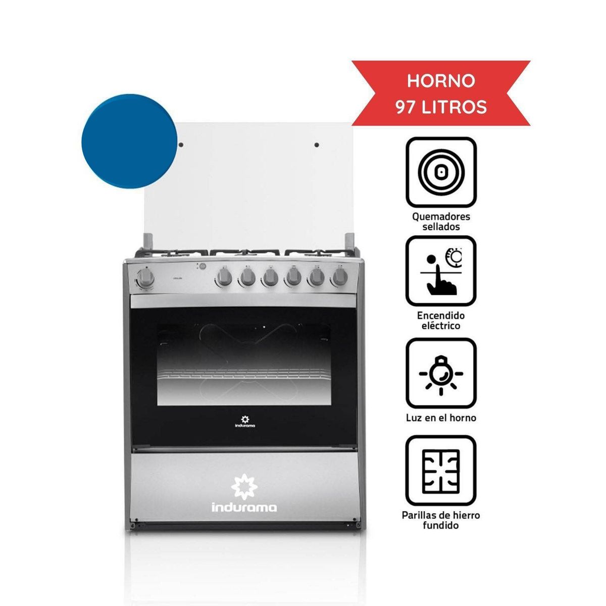 INDURAMA - Cocina Indurama a Gas Cataluña QZ 6 Hornillas Croma