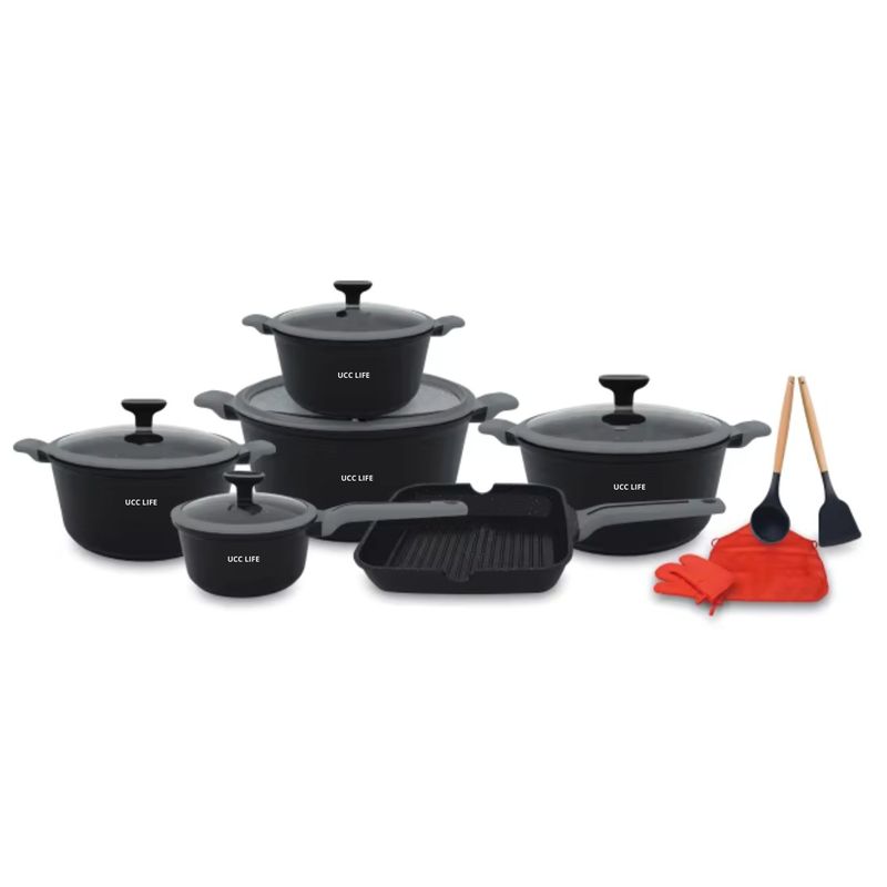 OEM - Juego de Ollas con Revestimiento de Granito - 16 Piezas Color Negro