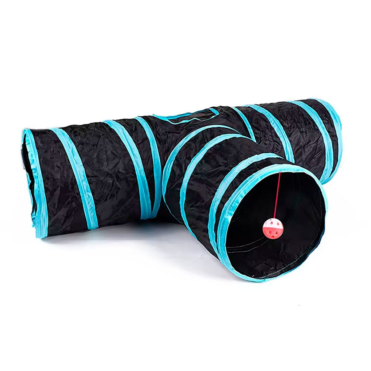 VARIOS - Set 3 Túnel Gatos Polyester Plegable 120,80,50cm Negro/Turq