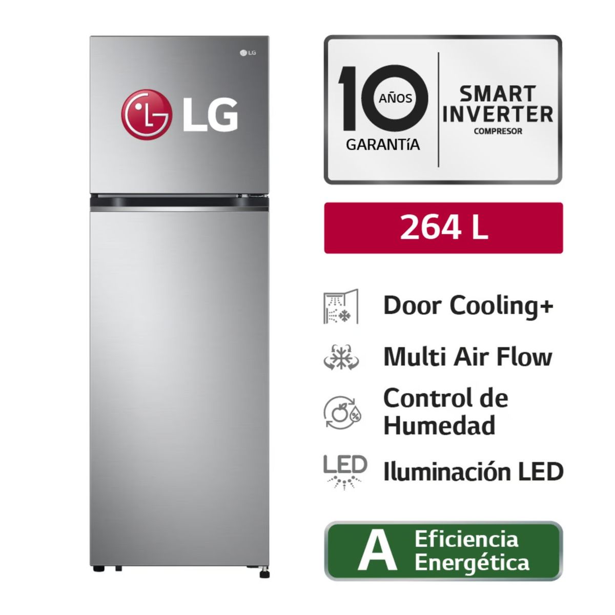 LG - REFRIGERADORA LG TOP FREEZER 264L CON DOOR COOLING PLATEADA GT26BPP