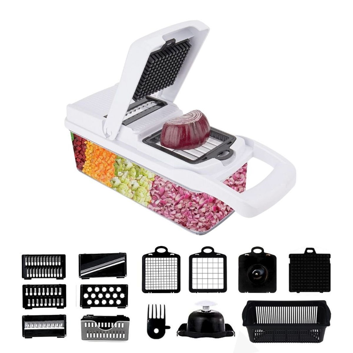 HOGARMAS - Picador Multifuncional 14 en 1 de Frutas y Verduras Picatodo Cortador