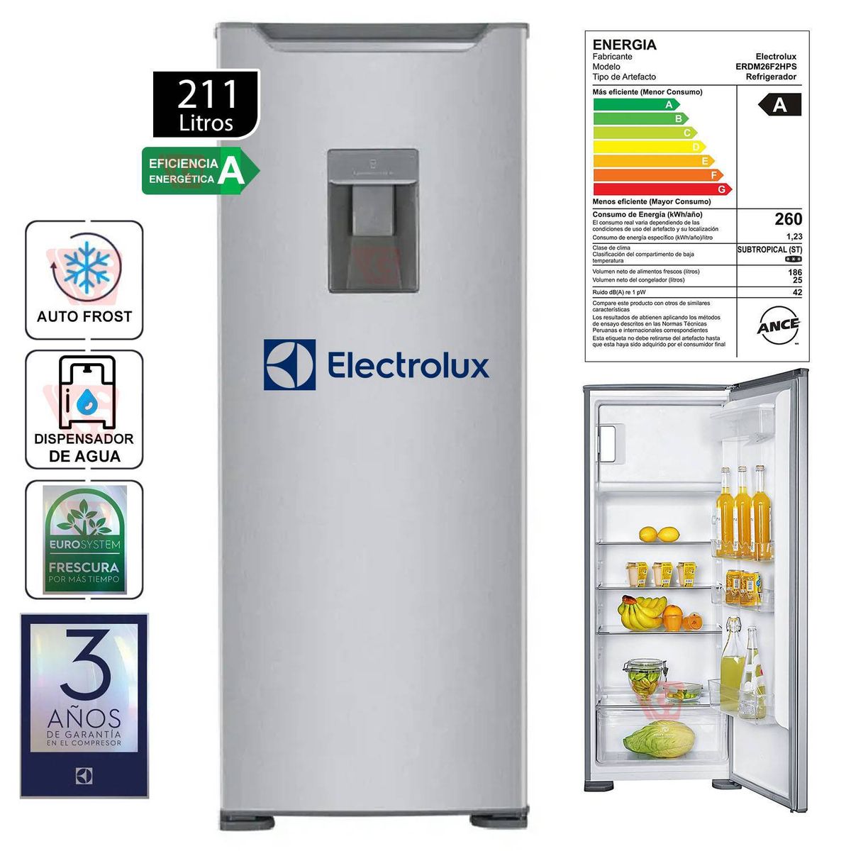 ELECTROLUX - Refrigeradora Electrolux ERDM26F2HPS Frost 211 Litros Gris