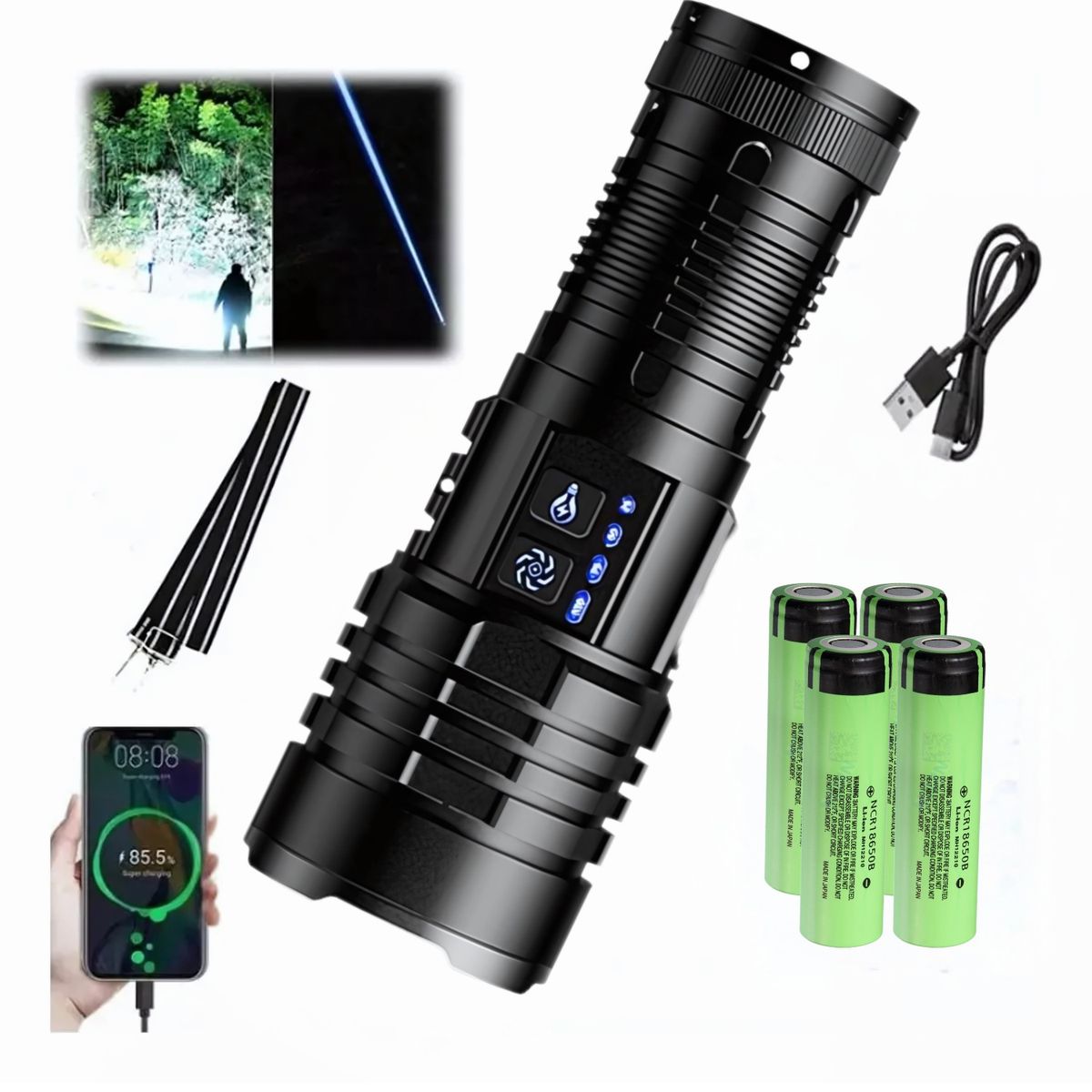 LIDIMI - Linterna Portátil Led 50w 5800lm Largo Alcance 3000m Recargable