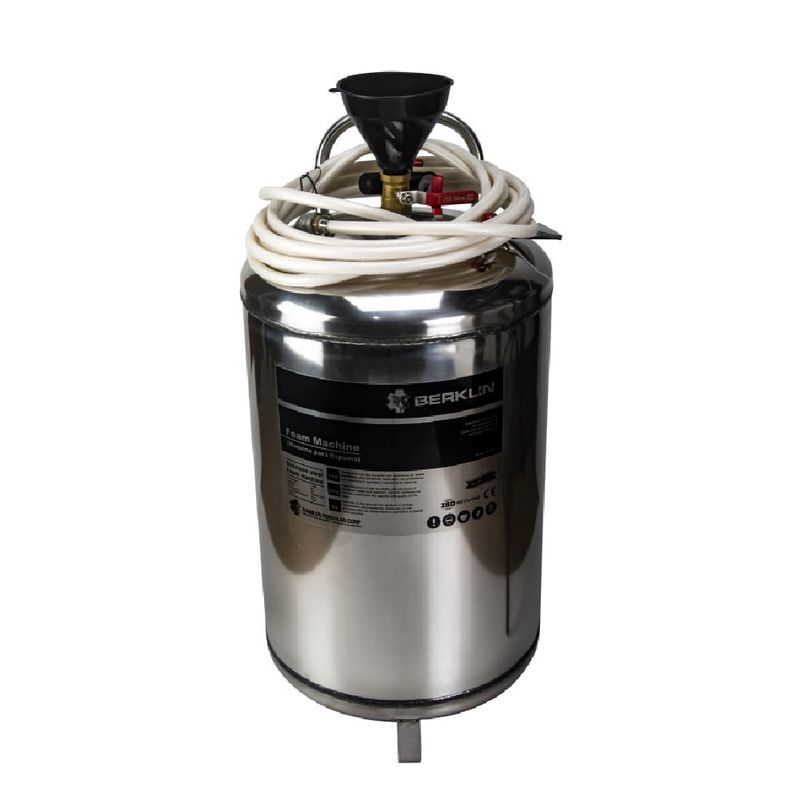 BERKLIN - SHAMPUNERA DE ACERO INOX DE 80L MAGUERA DE 10M Y PISTOLA DE ACERO