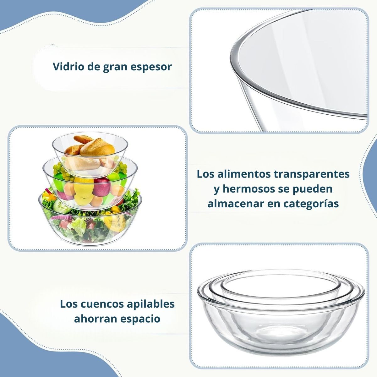 PENTHA - Tazón Redondo de Vidrio 4 Unidades, 2 de 900ml, 1300ml y 1800ml