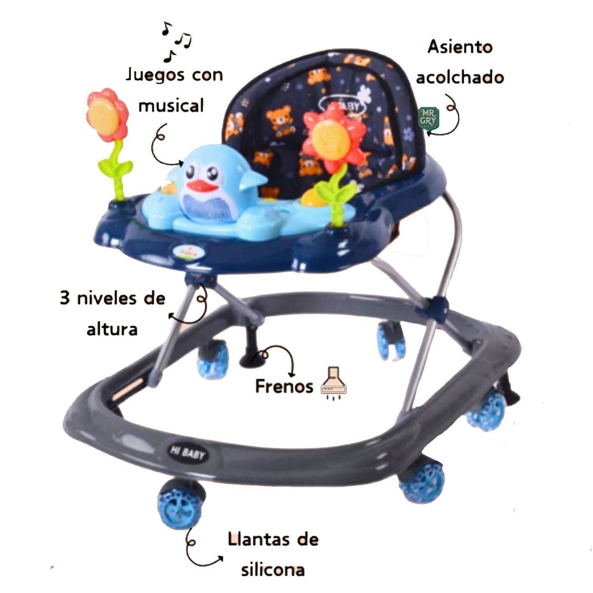 GENERICO - Andador Para Bebé Musical Pingüino Azul