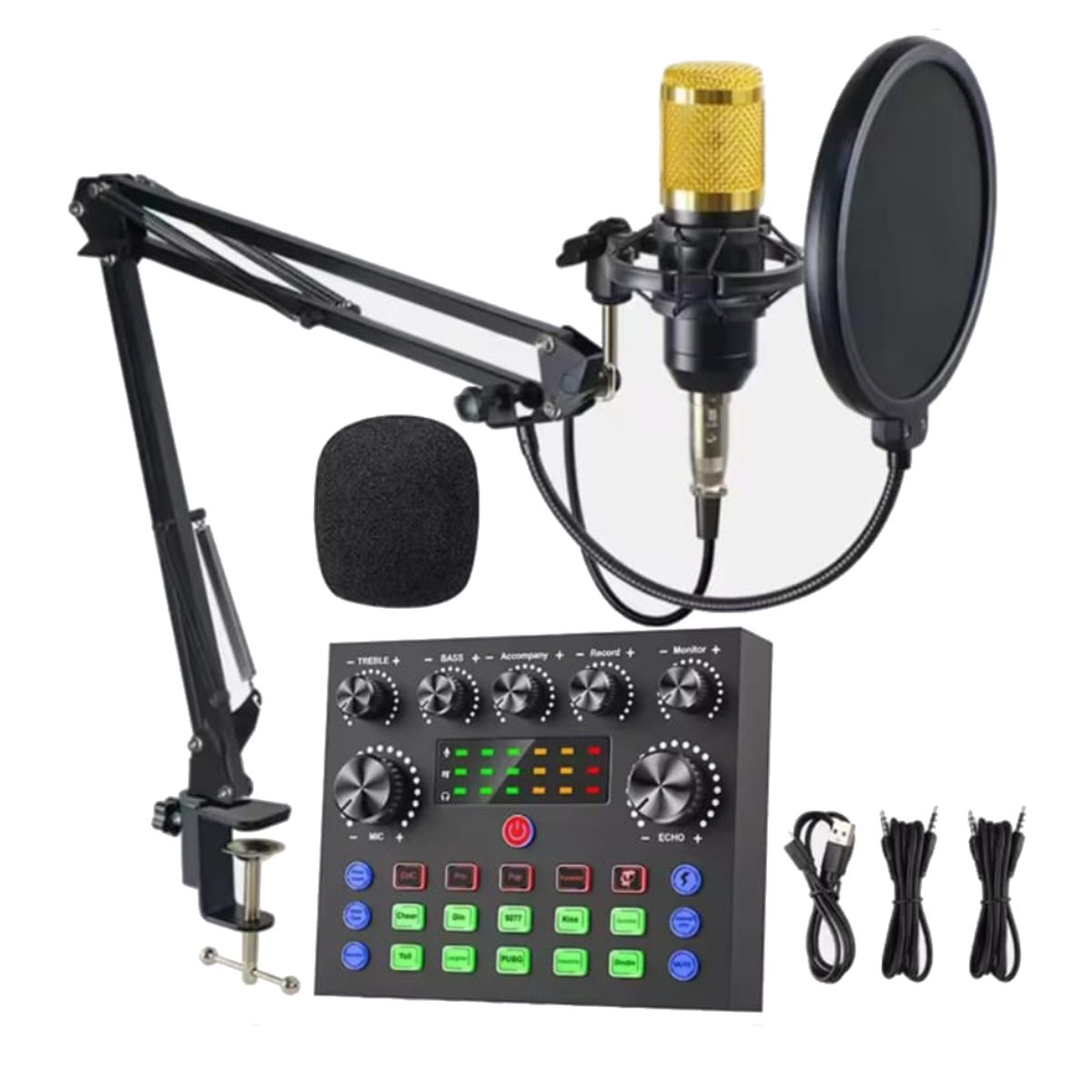 GENERICO - Kit Micrófono Condensador Studio Pc Celular Tarjeta Sonido V8S