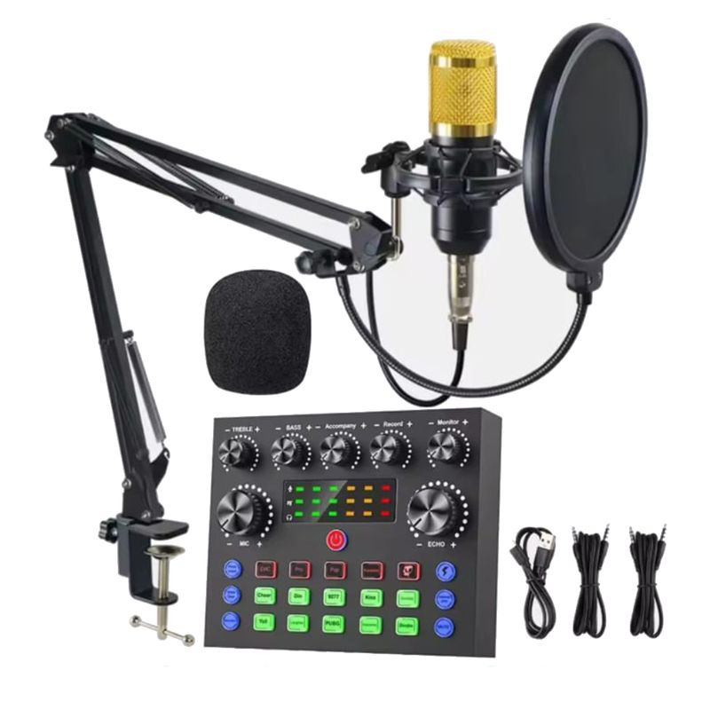 GENERICO - Kit Micrófono Condensador Studio Pc Celular Tarjeta Sonido V8S