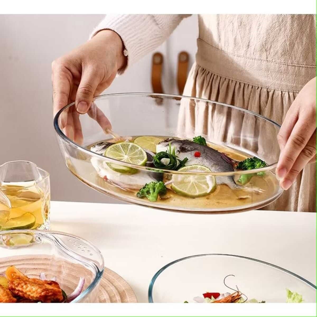 MARINEX - Fuente Ovalada de Vidrio Temperado para Horno