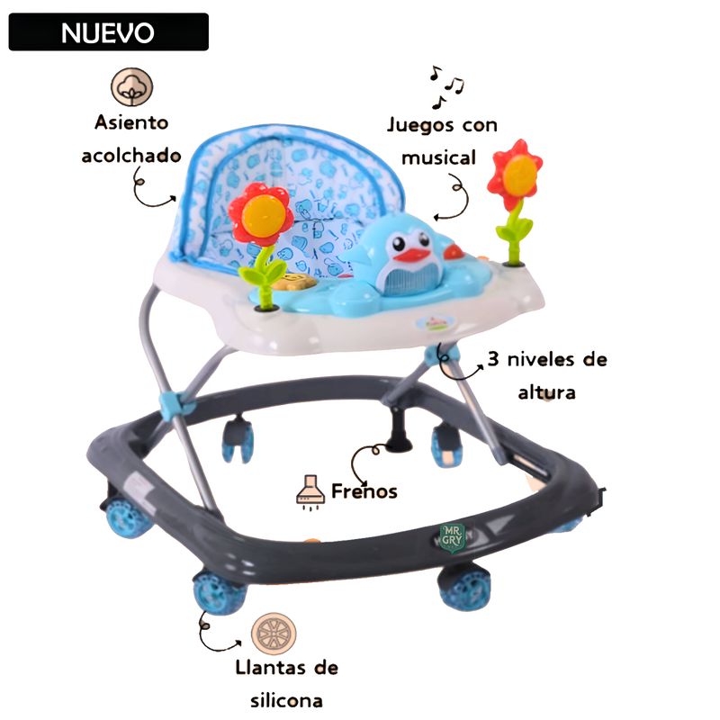 GENERICO - Andador Para Bebé Musical Pingüino Celeste