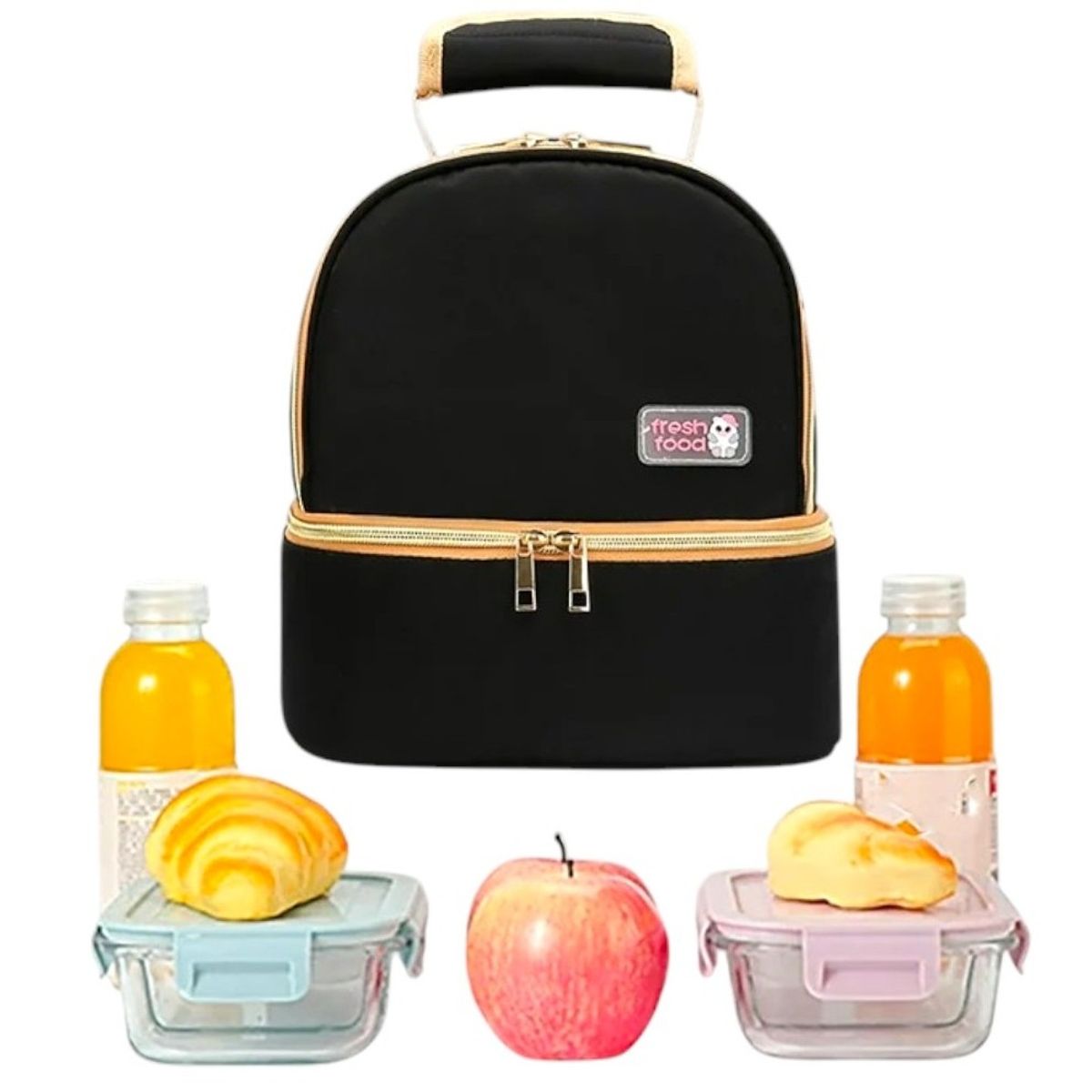 GENERICO - Lonchera térmica doble compartimento color negro