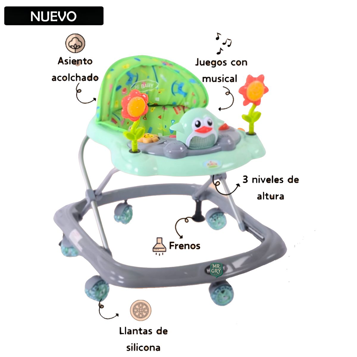 GENERICO - Andador Para Bebé Musical Pingüino Verde