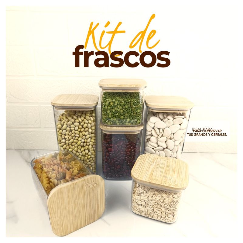 STONE - Kit De 6 Fascos Acrilicos Con Tapa De Bamboo Cuadrada Deco Stone