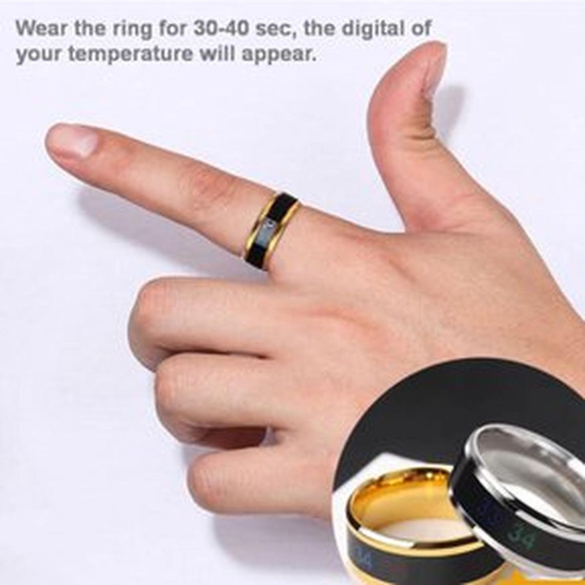 GENERICO - Packx2 Anillo Inteligente De Acero Con Sensor De Temperatura Unisex