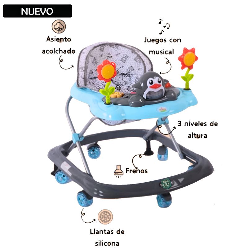 GENERICO - Andador Para Bebé Musical Pingüino Gris