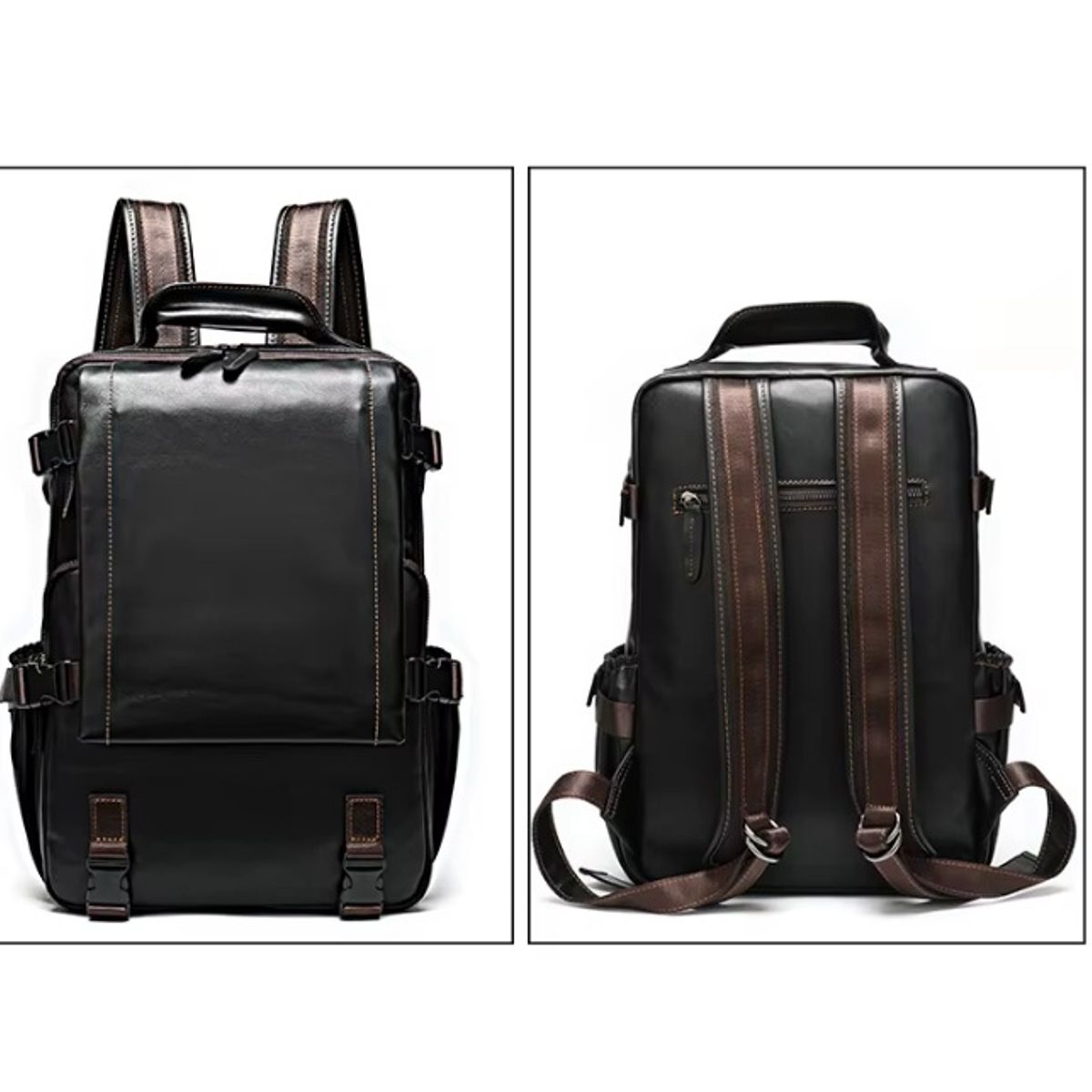 GENERICO - Mochila de Cuero Negro Moda Hombres