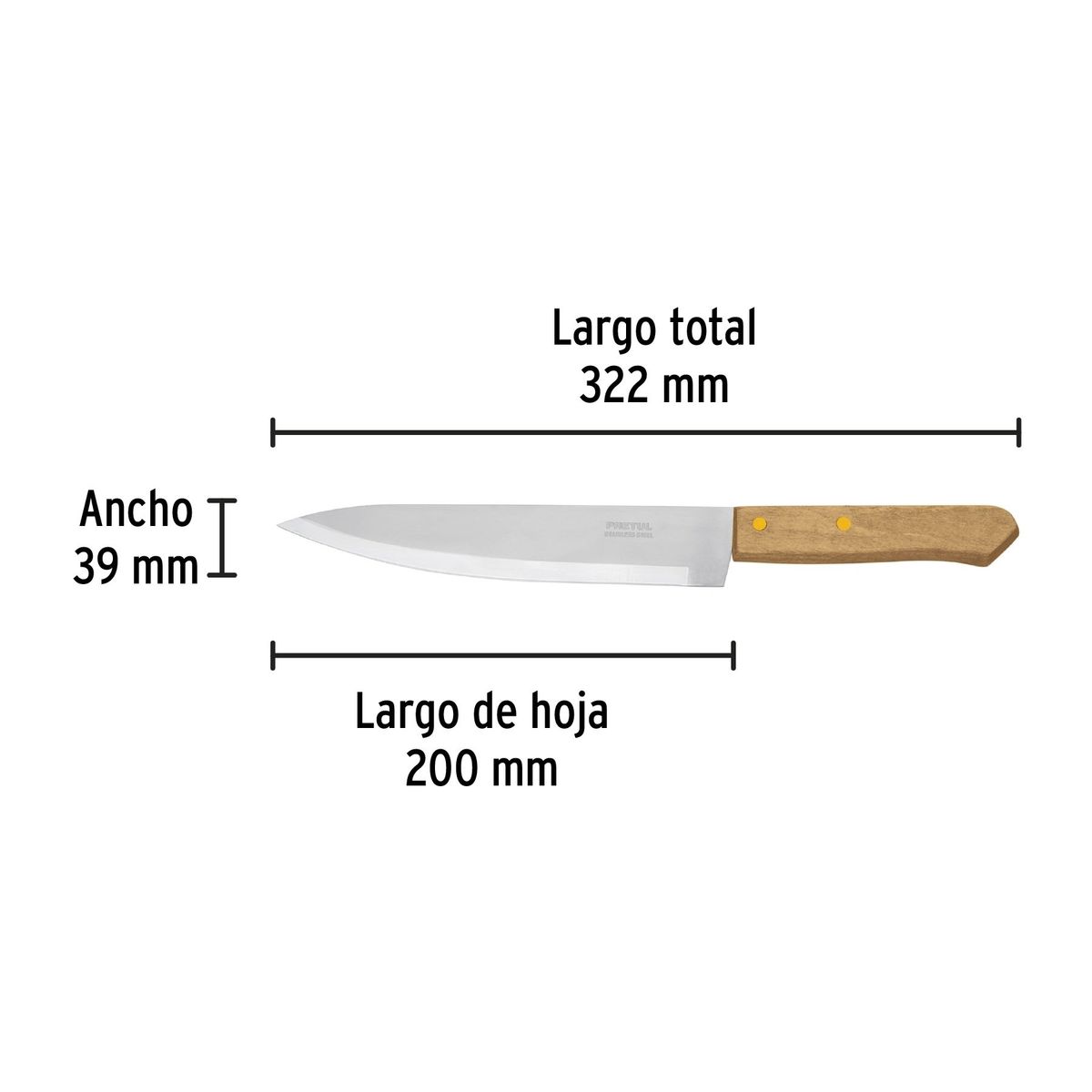PRETUL - Cuchillo de chef 8 mango de madera Pretul