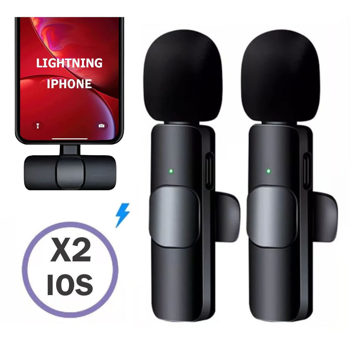 OEM - Micrófonos Inalámbricos Solaperos 2 en 1 K9 Lightning  (iPhone/iPad)