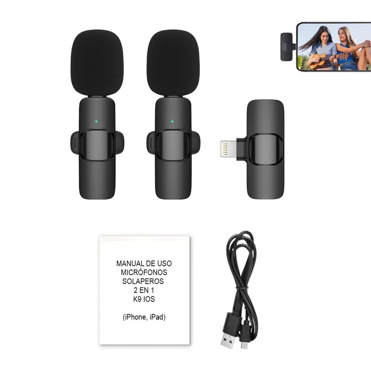 OEM - Micrófonos Inalámbricos Solaperos 2 en 1 K9 Lightning  (iPhone/iPad)