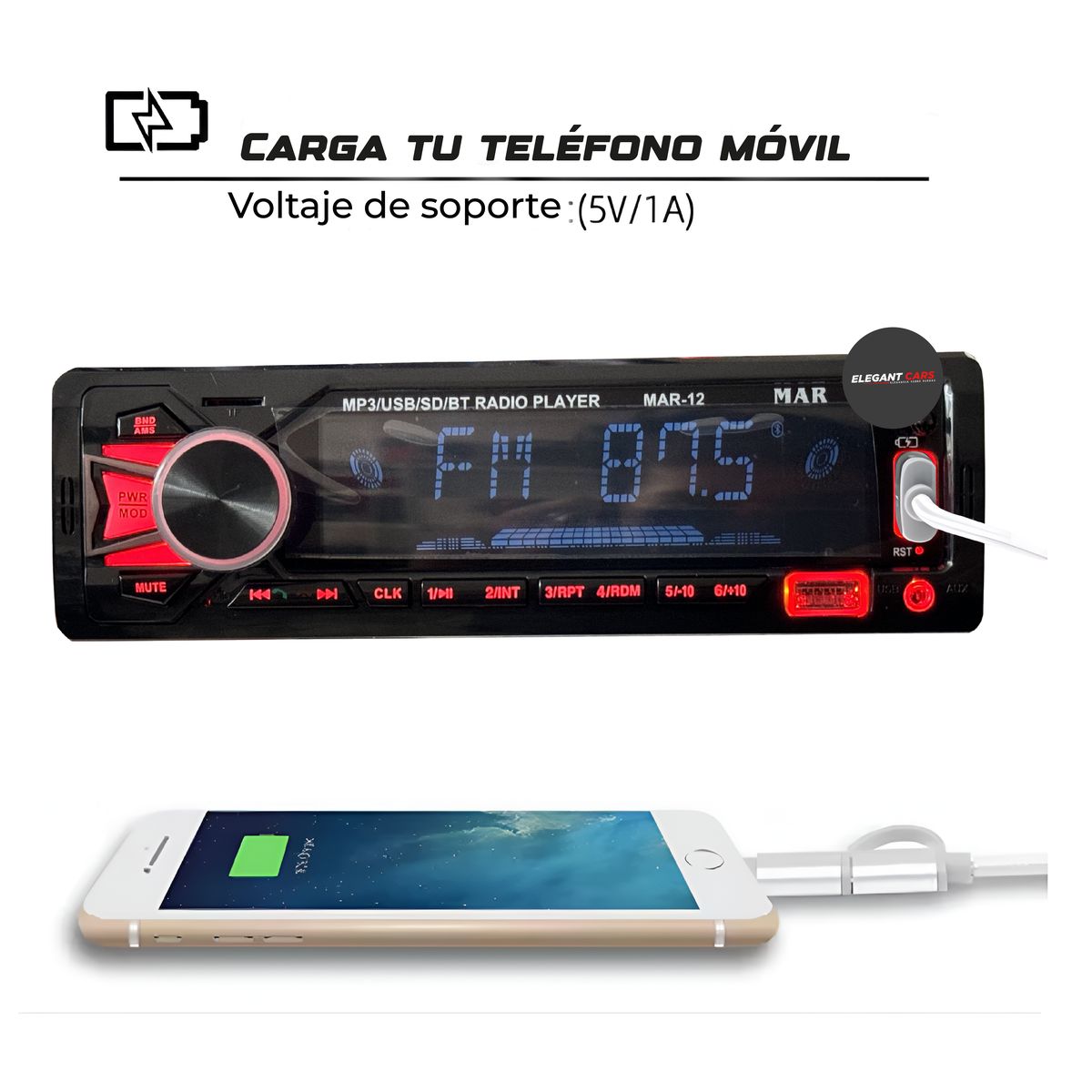 JET - Autoradio 1din Universal Mar 12  MP3 USB BT