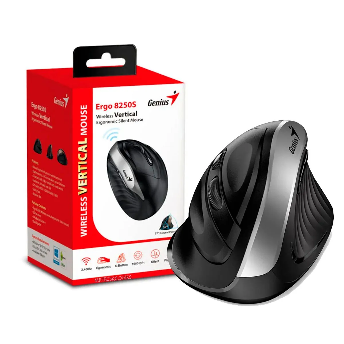 GENIUS - Mouse Wirelees Ergonómico Genius Ergo 8250S Gris