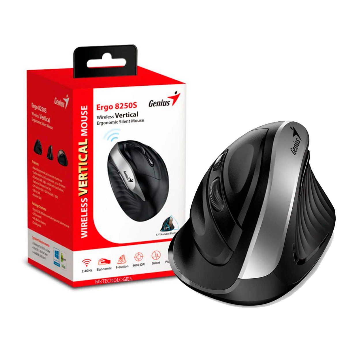 GENIUS - Mouse Wirelees Ergonómico Genius Ergo 8250S Gris