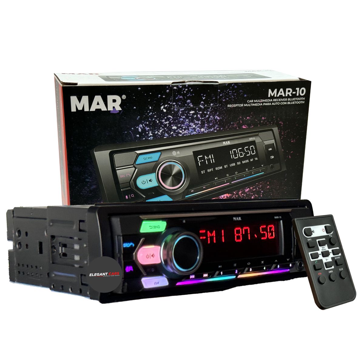 JETECH - Autoradio Mar Universal Desmontable RGB USB BT Con Control