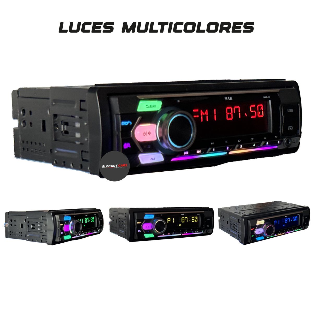 JETECH - Autoradio Mar Universal Desmontable RGB USB BT Con Control