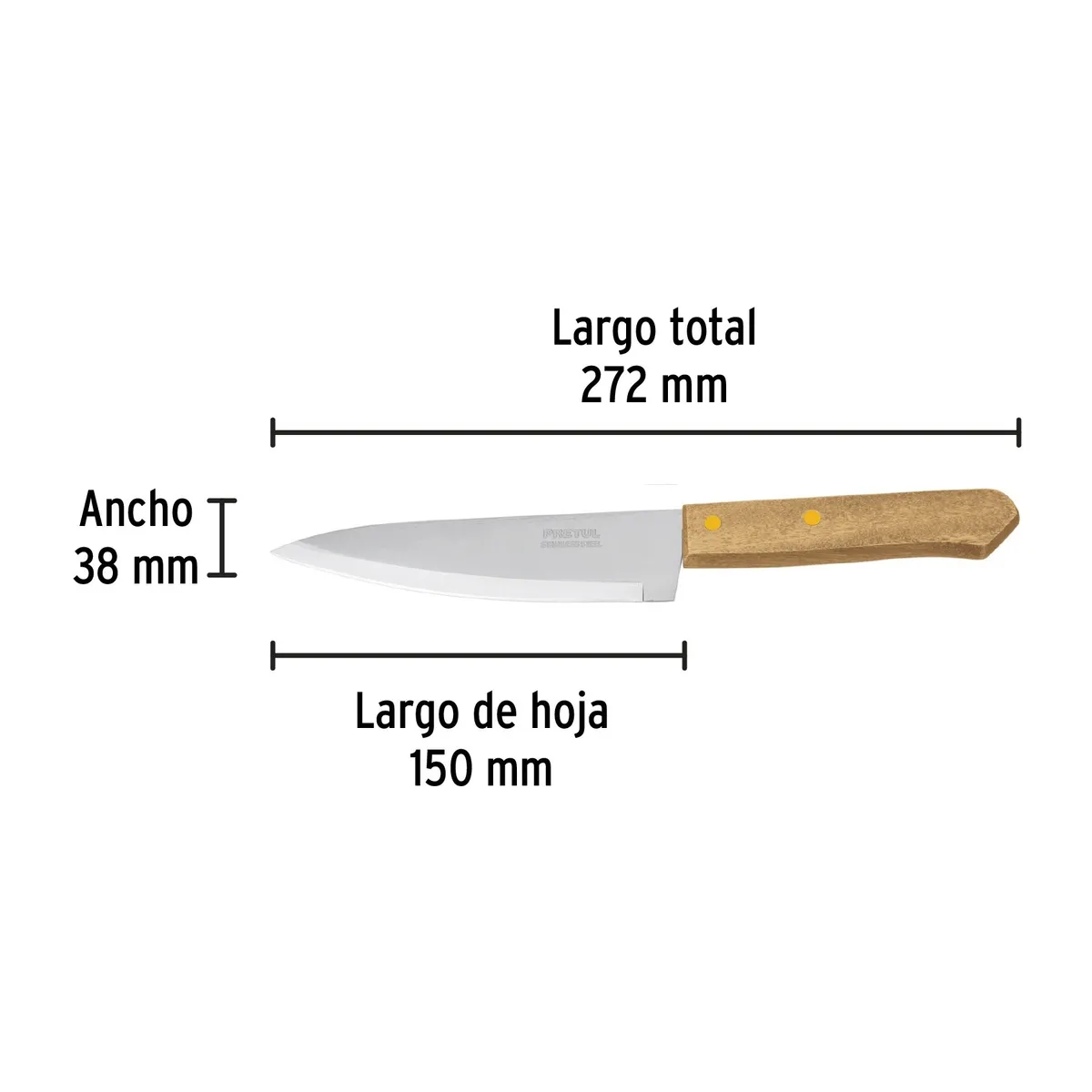 PRETUL - Cuchillo de chef 6 mango de madera Pretul