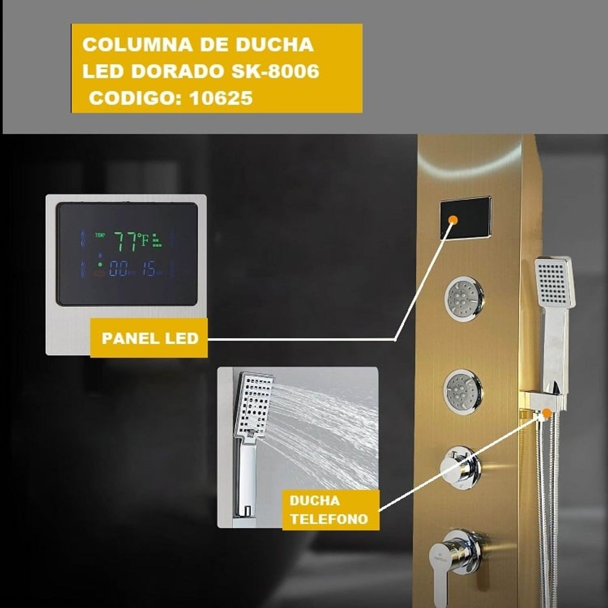 FRATELLI - COLUMNA DE DUCHA LED DORADO  SK-8006