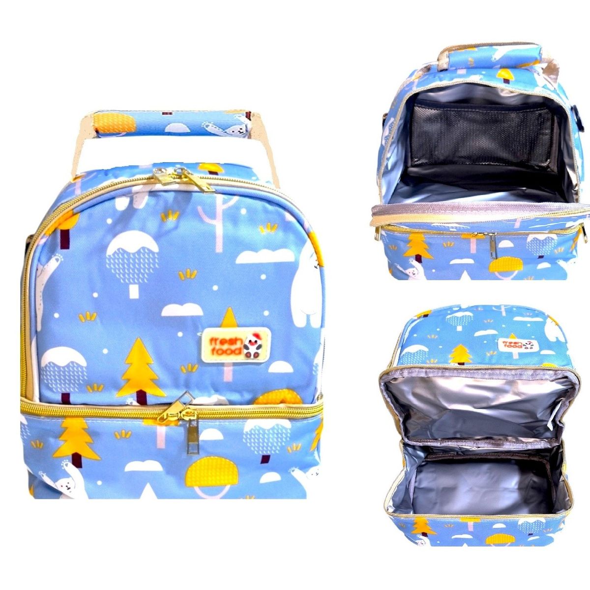 GENERICO - Lonchera térmica doble compartimento color celeste diseño oso