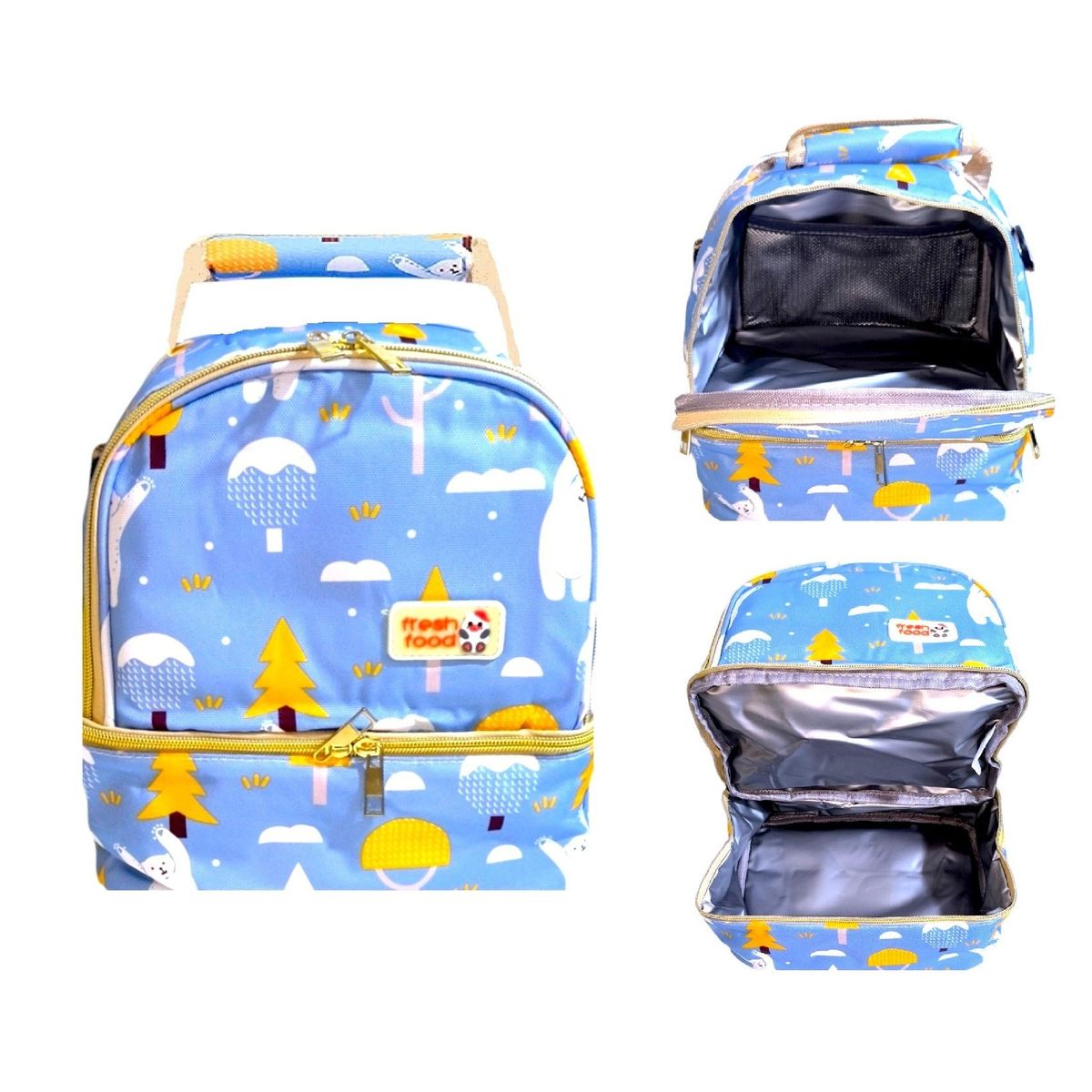 GENERICO - Lonchera térmica doble compartimento color celeste diseño oso