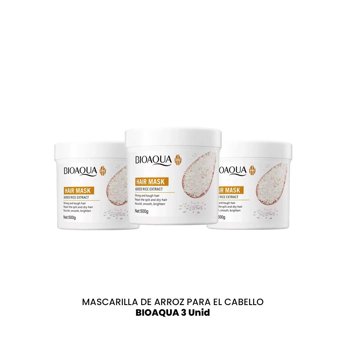 BIOAQUA - Mascarilla de Arroz para el Cabello - Bioaqua 3und