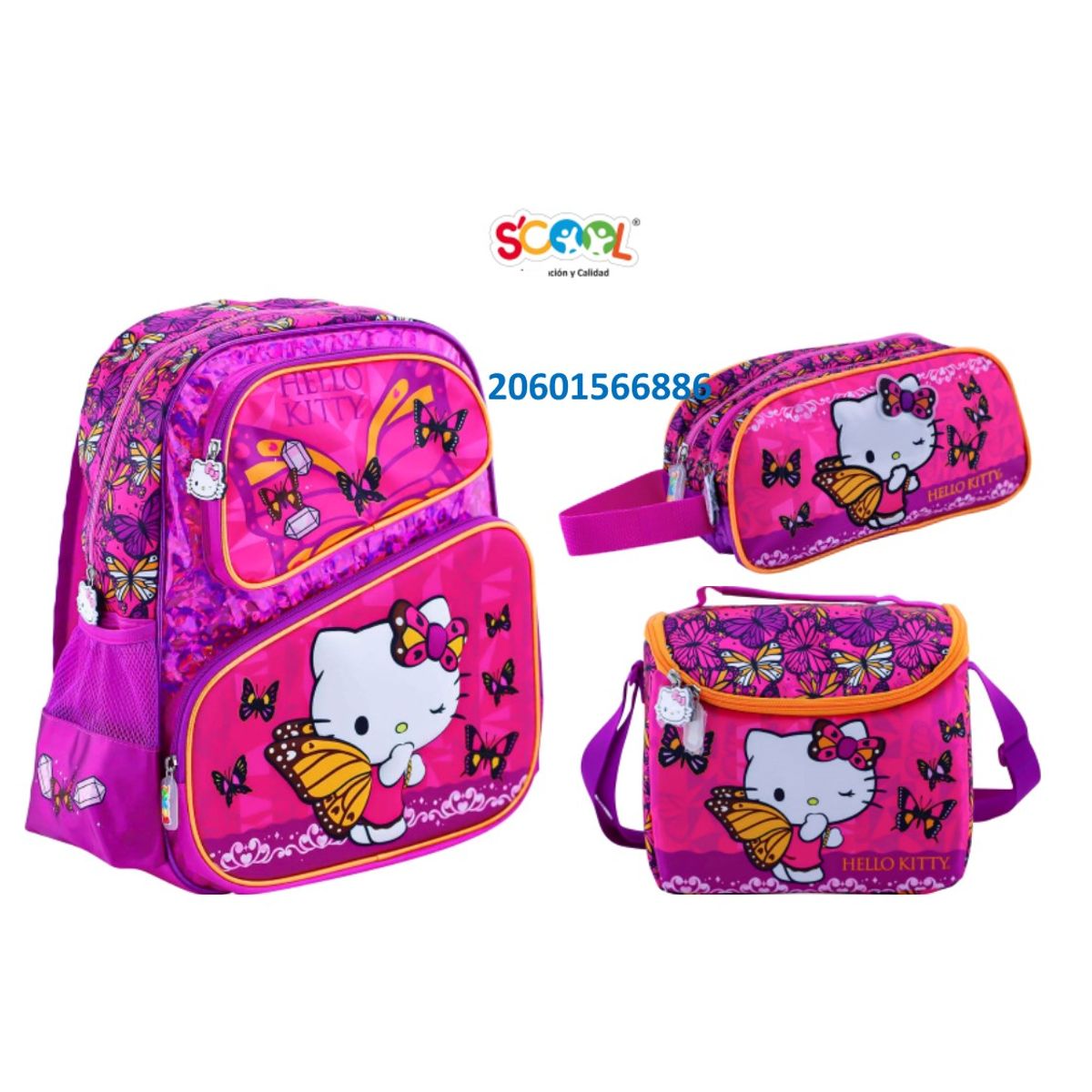 SCOOL - SET MOCHILA SCOOL 3 BOLSILLOS HELLO KITTY