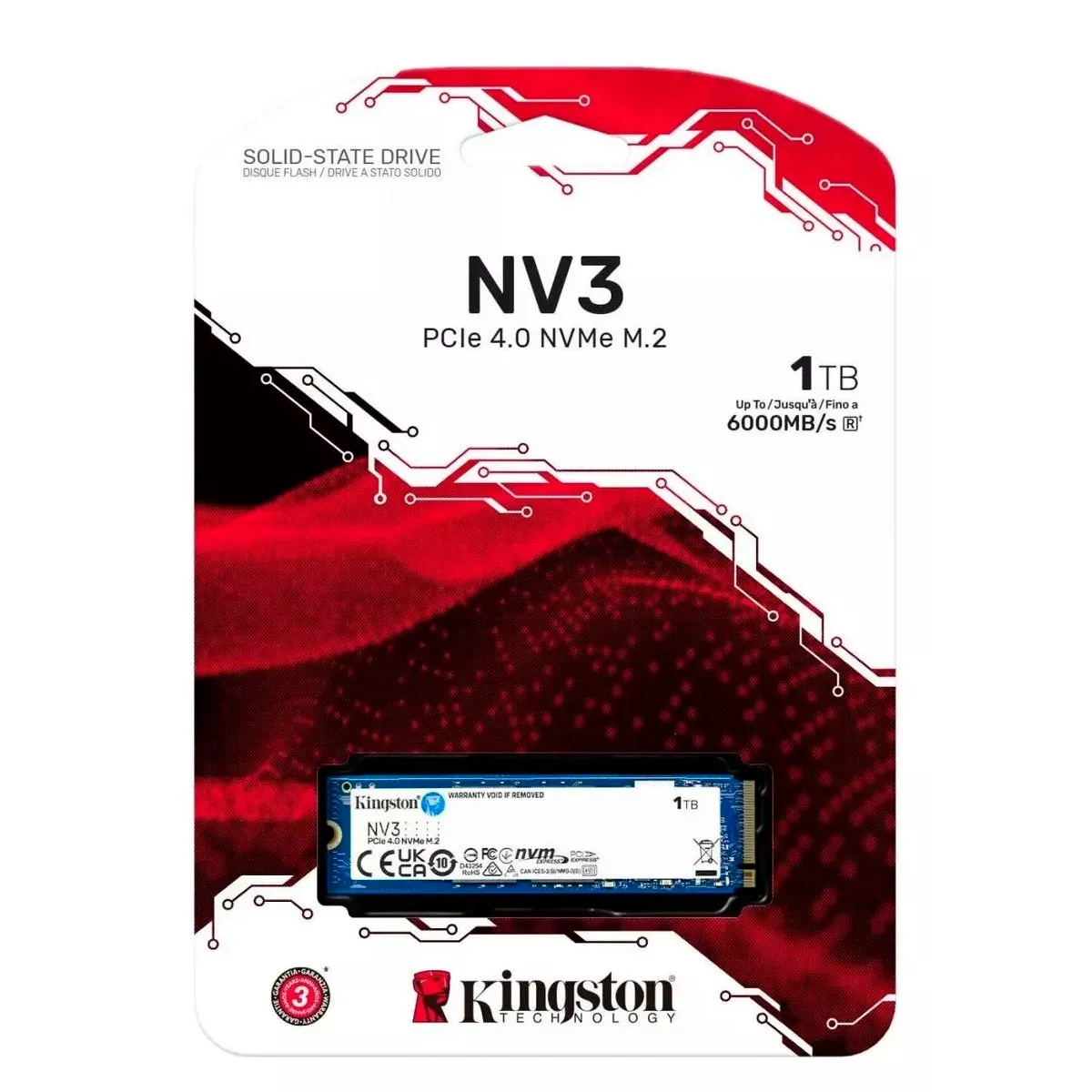 KINGSTON - Disco Solido SSD Kingston NV3 1TB NVME PCIe 4.0 6000Mb/s