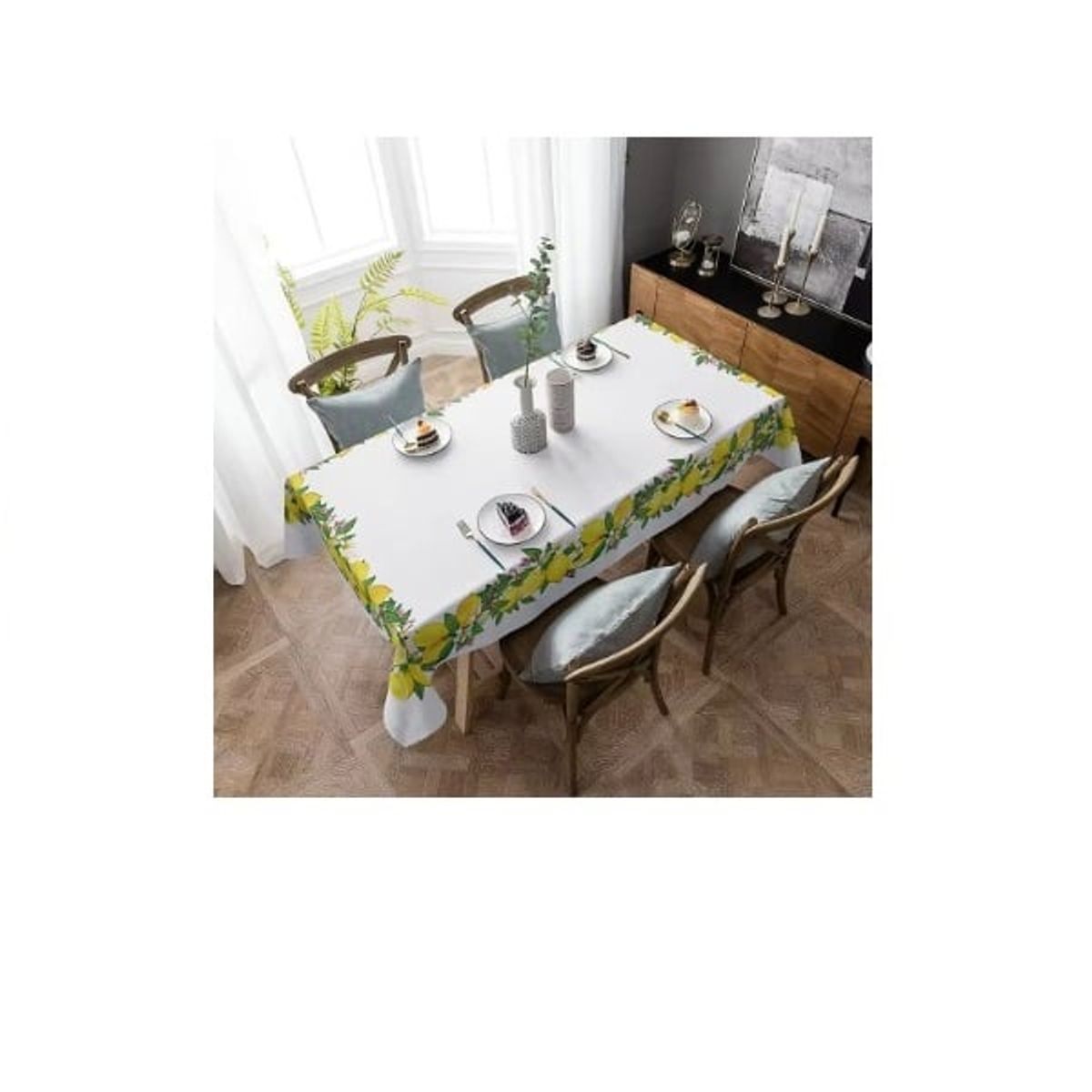 GENERICO - Mantel decorativo rectangular con estampado de limón tendencia redes