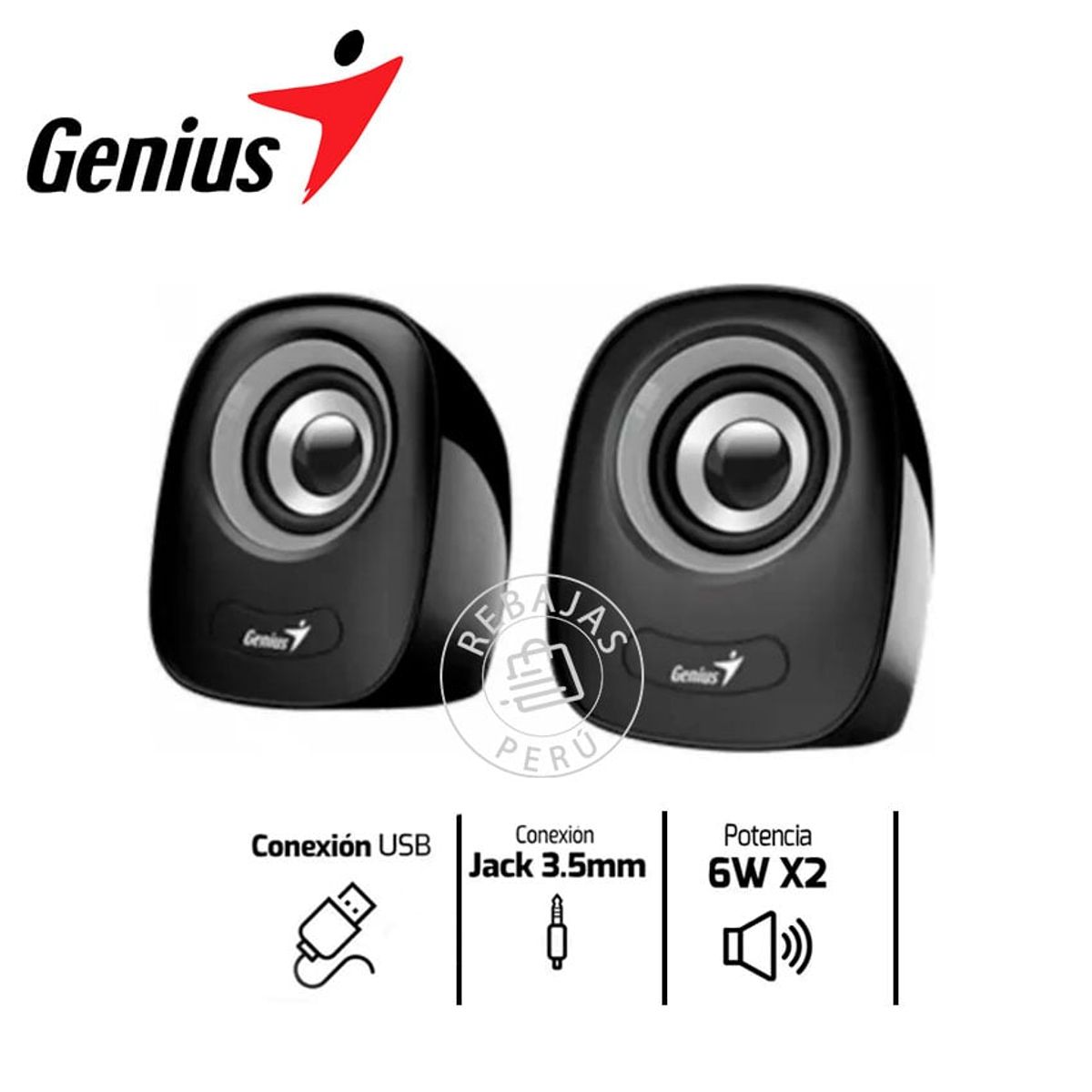GENIUS GX - Genius SP-Q160  Parlante Estéreo 6W con Alimentación USB  Gris
