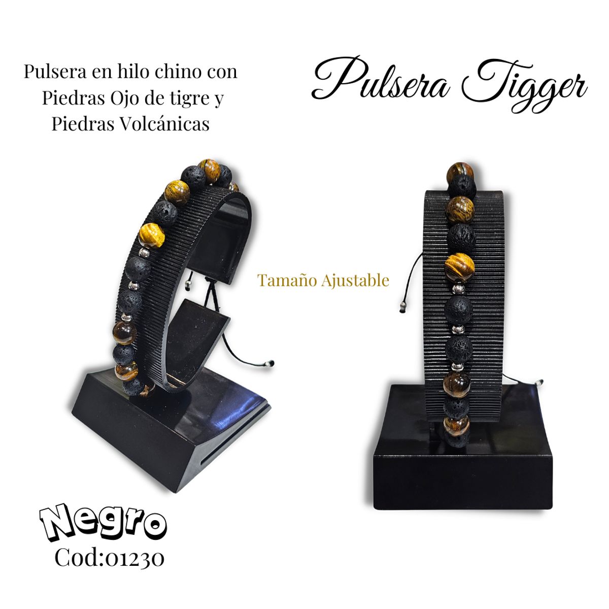 GENERICO - Pulsera en Piedras Volcanicas y Piedras Ojo de Tigre