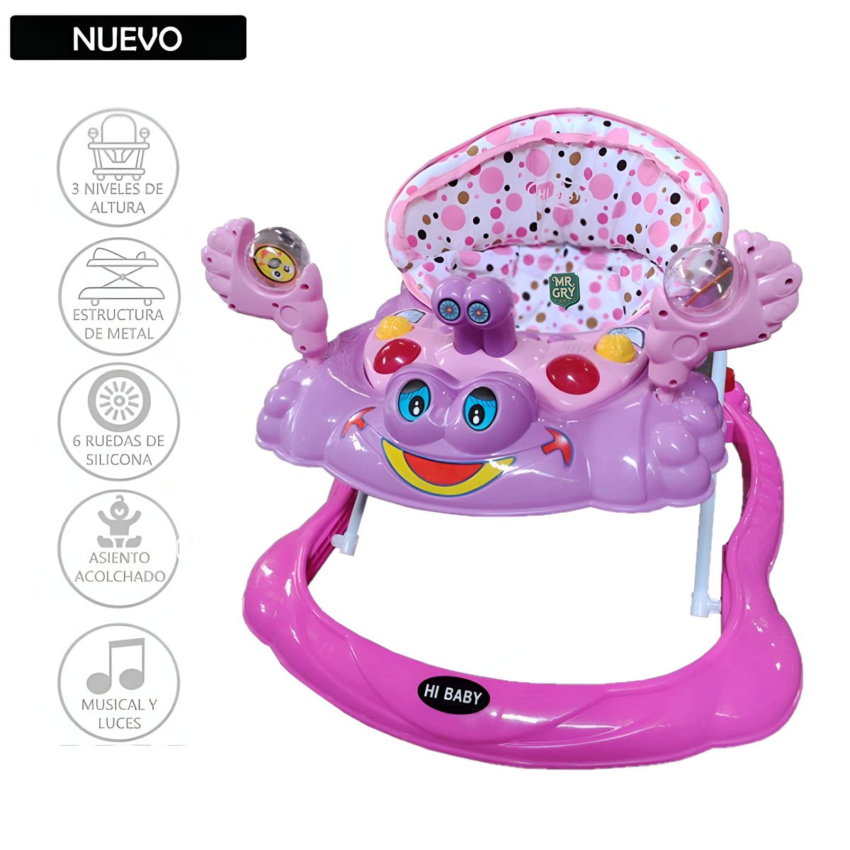 HI BABY - Andador para Bebe Musical con Luces Cangrejo Lila