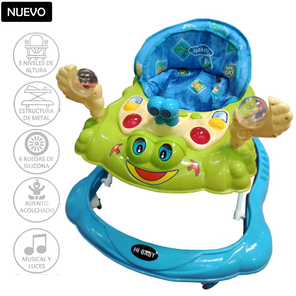 HI BABY - Andador para Bebe Musical con Luces Cangrejo Verde