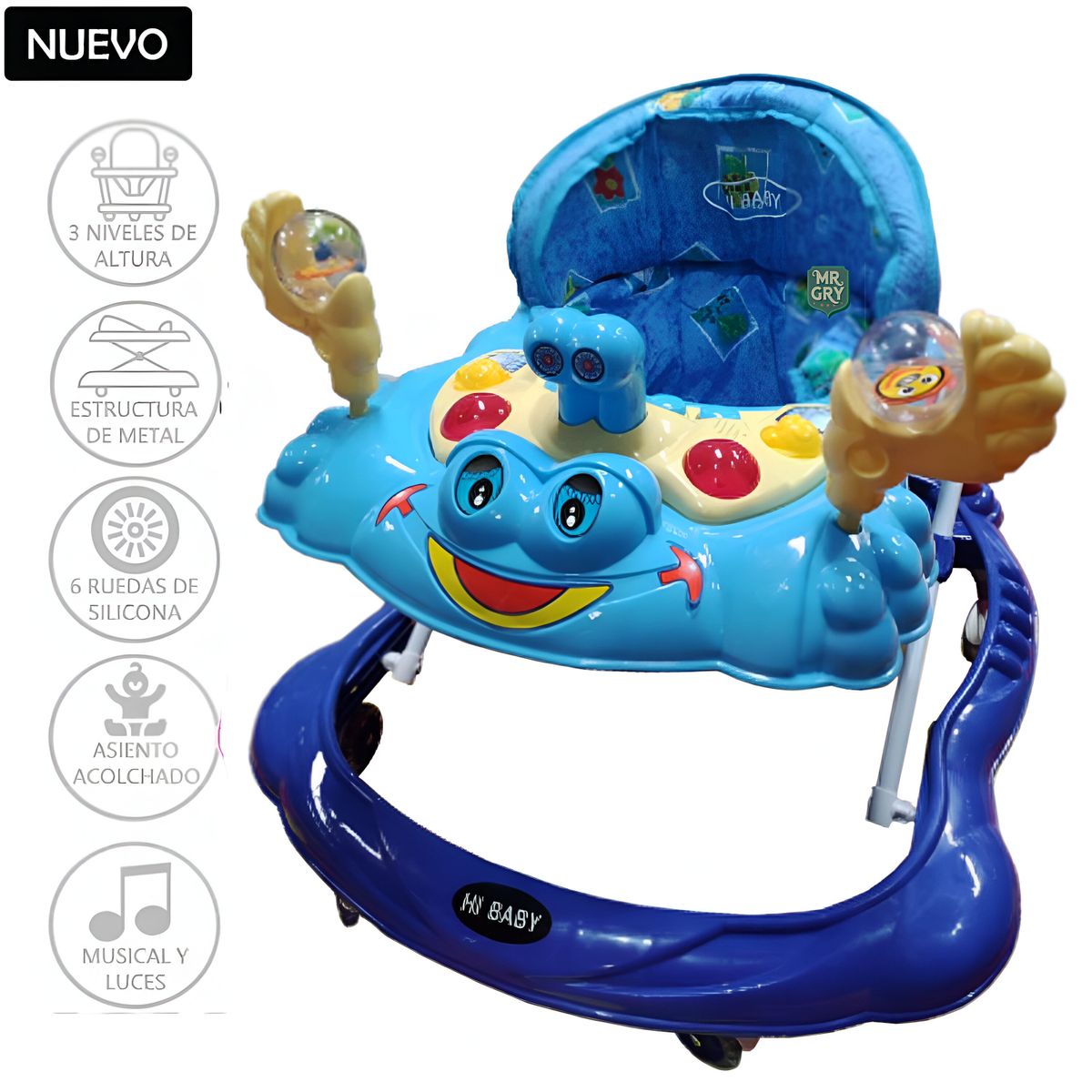 HI BABY - Andador para Bebe Musical con Luces Cangrejo Azul