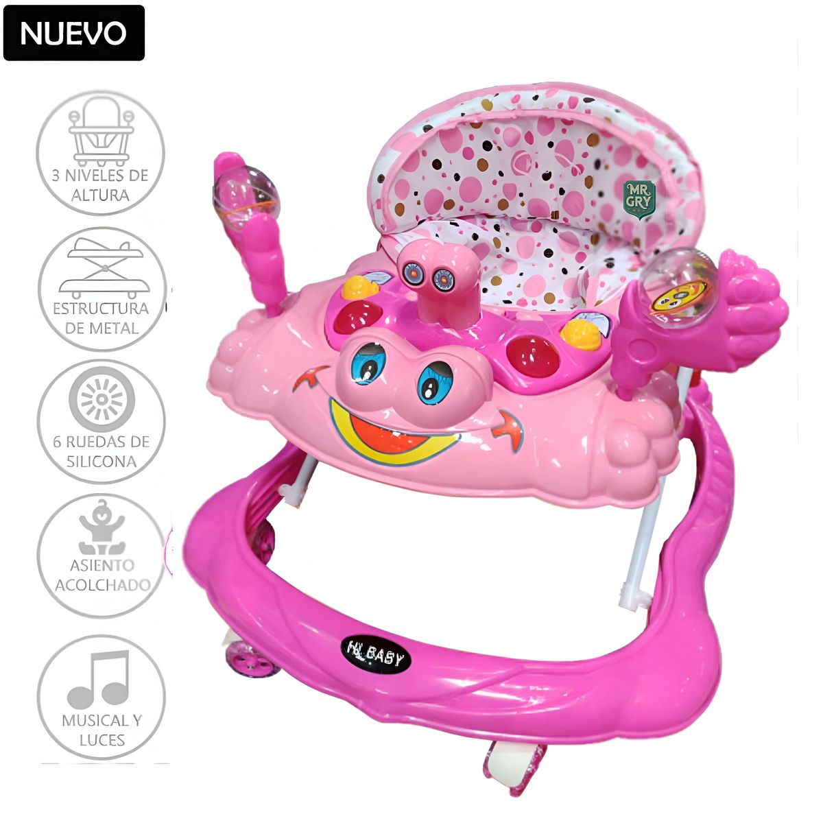 HI BABY - Andador para Bebe Musical con Luces Cangrejo Rosado