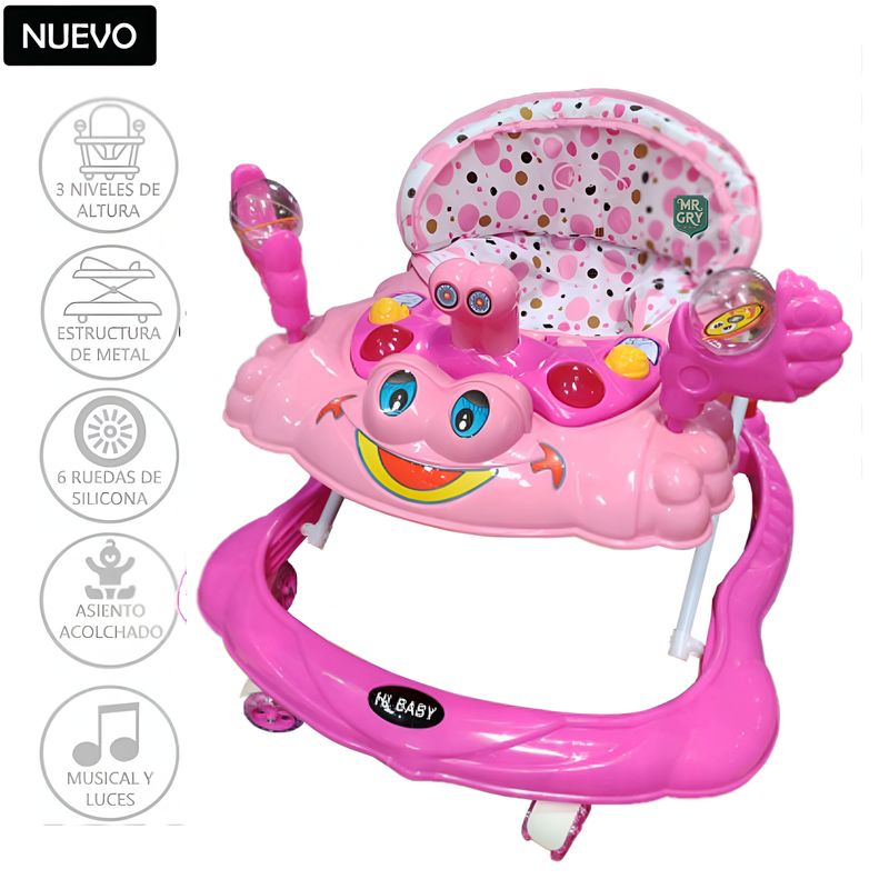 HI BABY - Andador para Bebe Musical con Luces Cangrejo Rosado