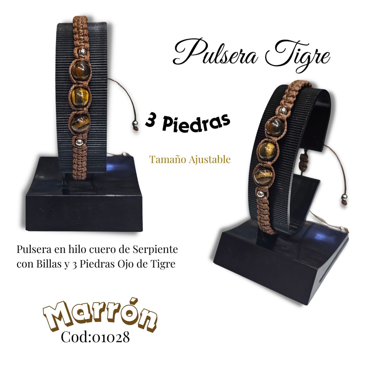 GENERICO - Pulsera de Piedras Volcanicas y Ojo de Tigre