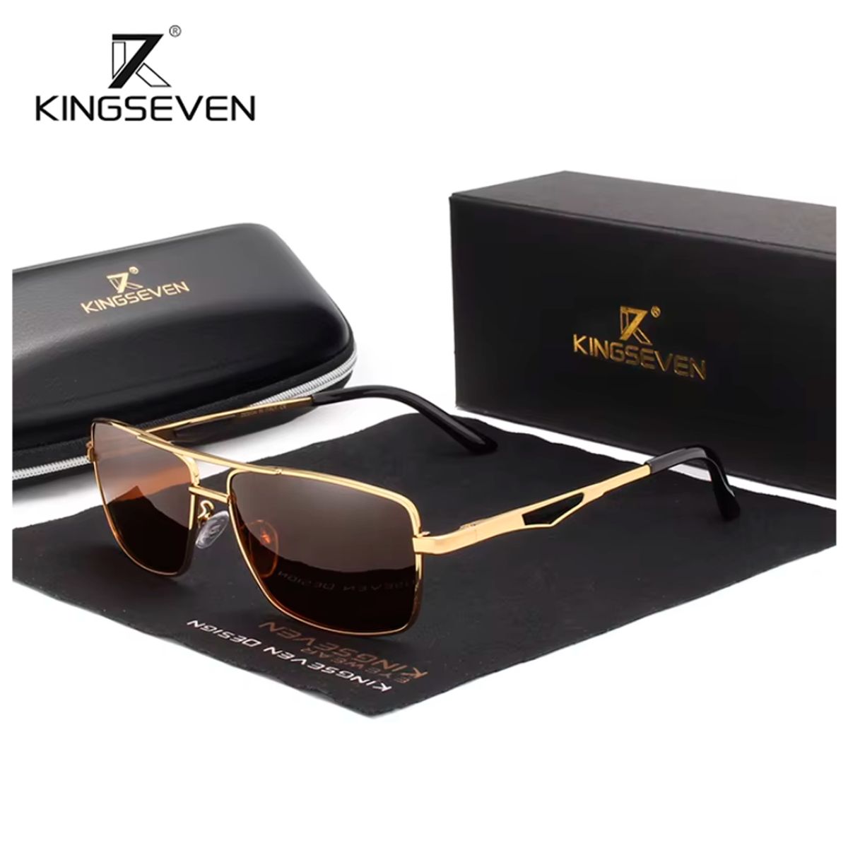 KINGSEVEN - Lentes de sol polarizado estilo aviador uv400 dorado marron