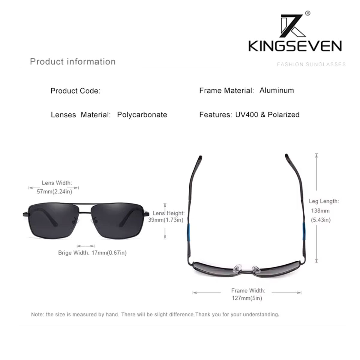 KINGSEVEN - Lentes de sol polarizado estilo aviador uv400 dorado marron