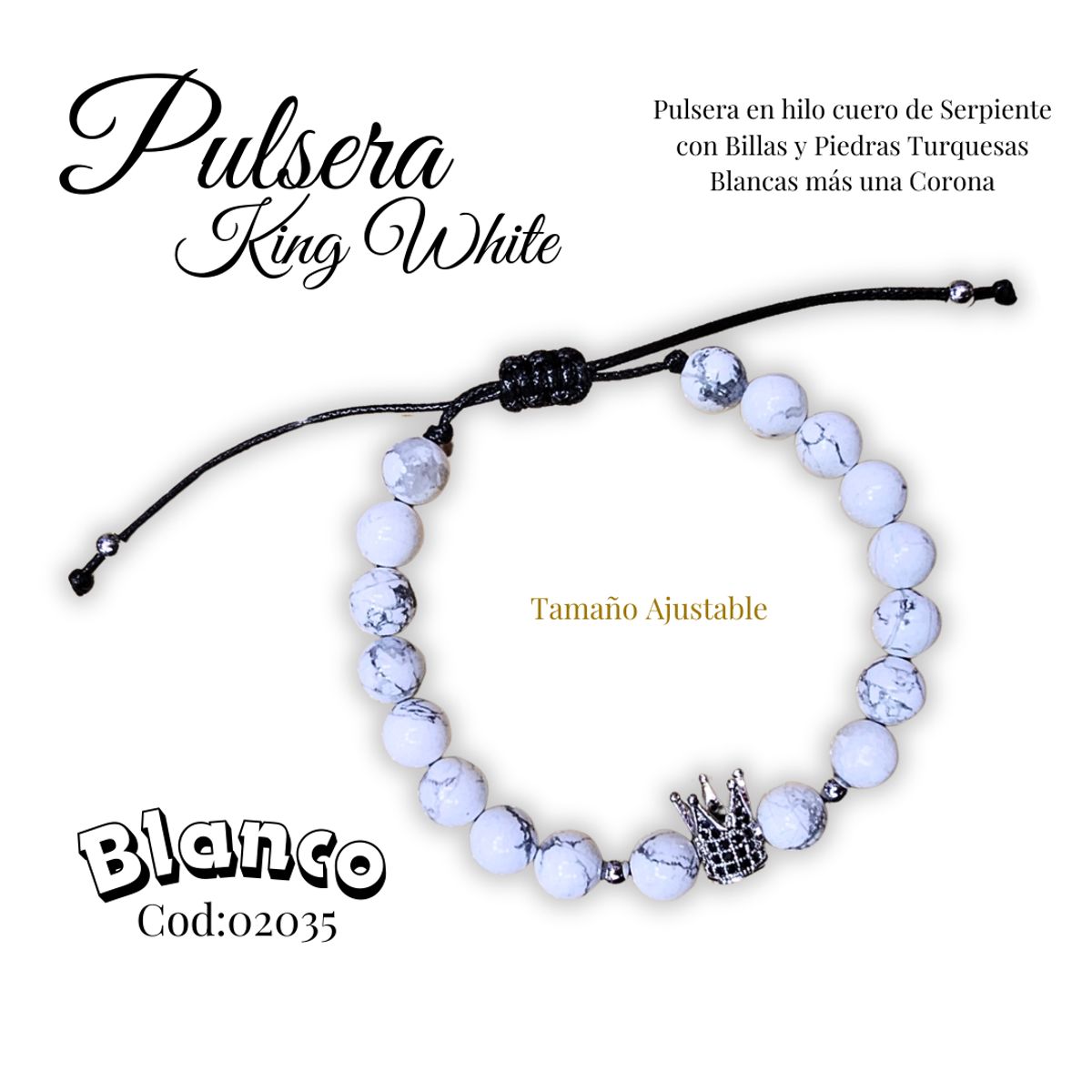 GENERICO - Pulsera en Piedras Turquesas Blanca con dije de Corona