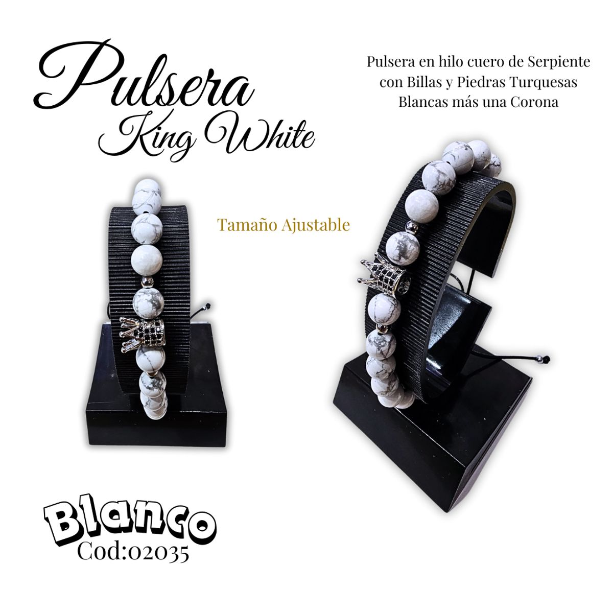 GENERICO - Pulsera en Piedras Turquesas Blanca con dije de Corona